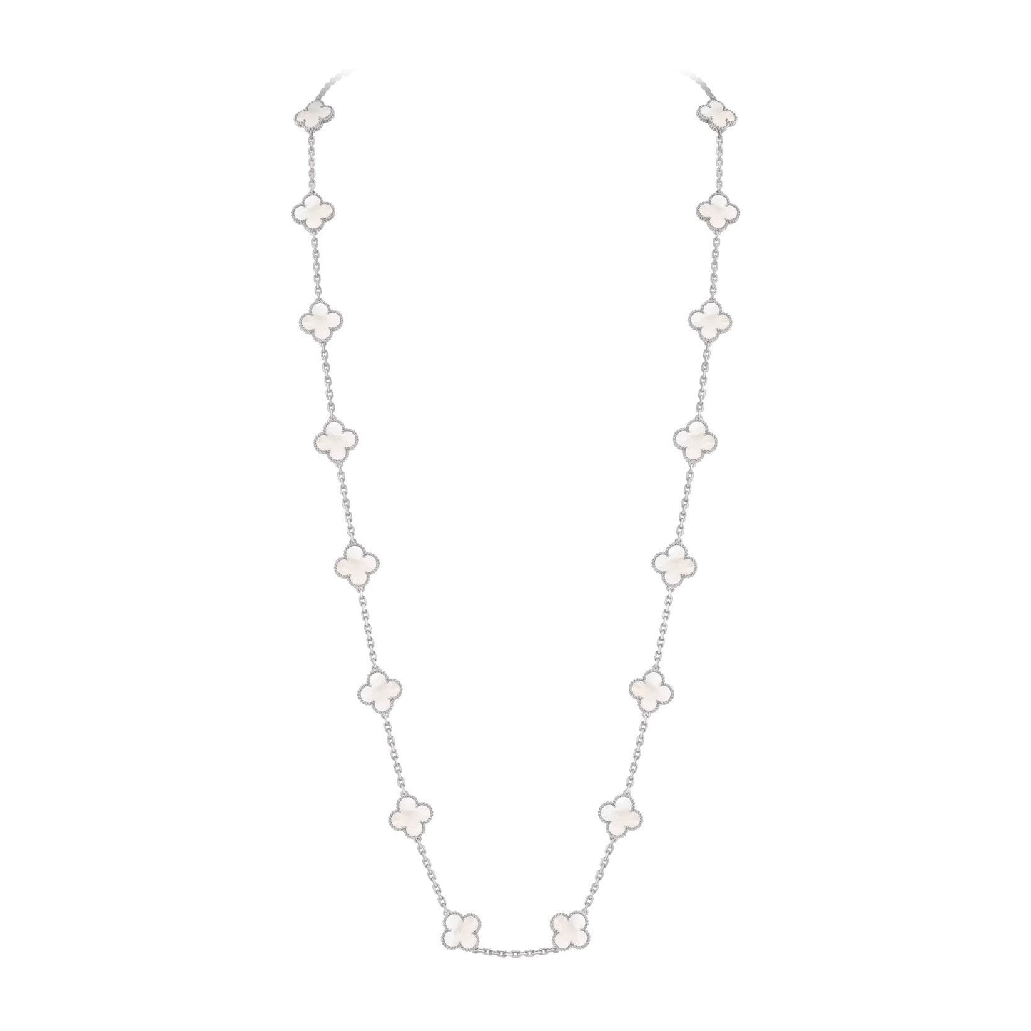 [Zalyn]CLASSIC 20-MOTIF LUCKY CLOVER LONG NECKLACE WHITE GOLD COLLECTION
