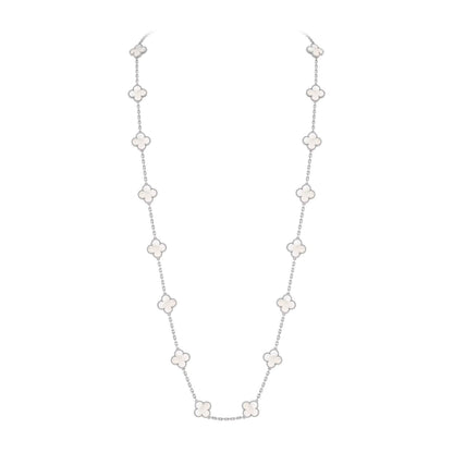 [Zalyn]CLASSIC 20-MOTIF LUCKY CLOVER LONG NECKLACE WHITE GOLD COLLECTION