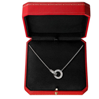 [Zalyn]LOVE DOUBLE-RING PENDANT FULL-PAVÉ NECKLACE
