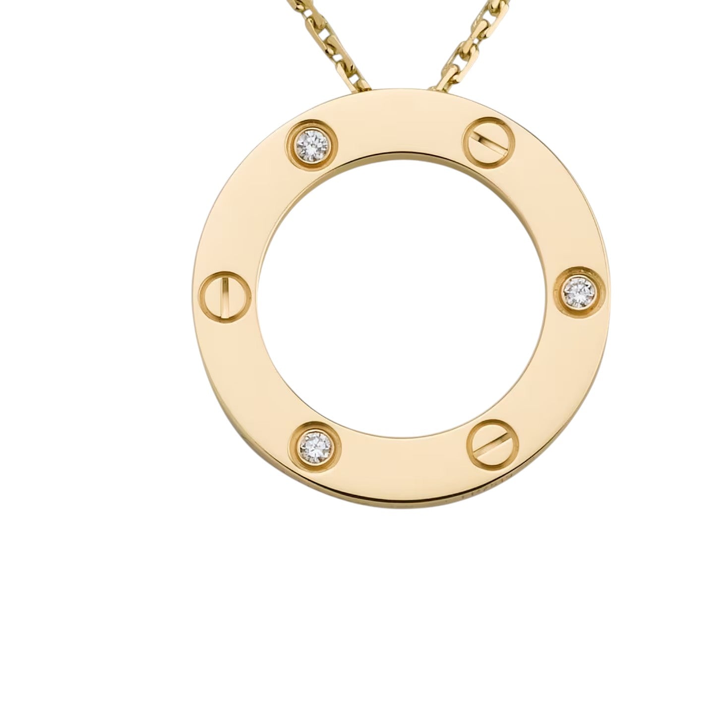 [Zalyn]LOVE LARGE CIRCULAR PENDANT 3-DIAMOND NECKLACE