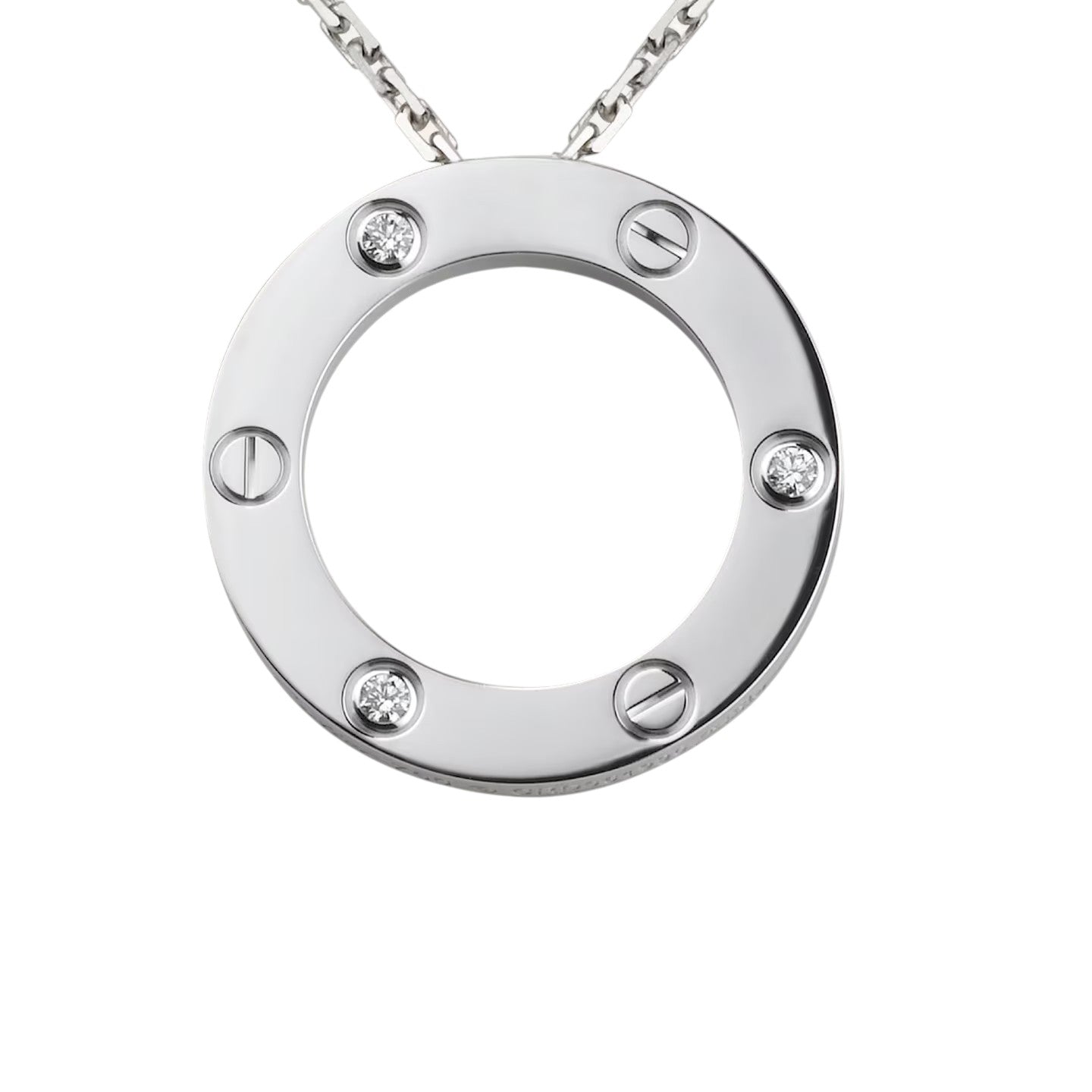 [Zalyn]LOVE LARGE CIRCULAR PENDANT 3-DIAMOND NECKLACE