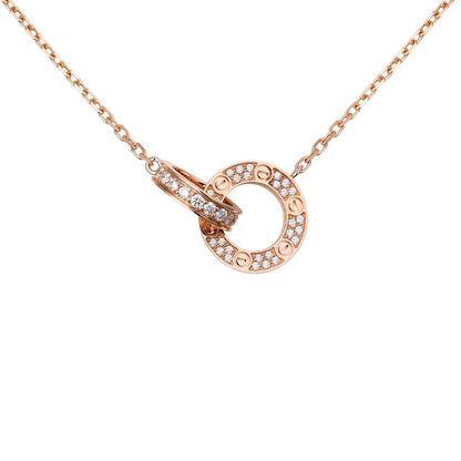 [Zalyn]LOVE DOUBLE-RING PENDANT FULL-PAVÉ NECKLACE
