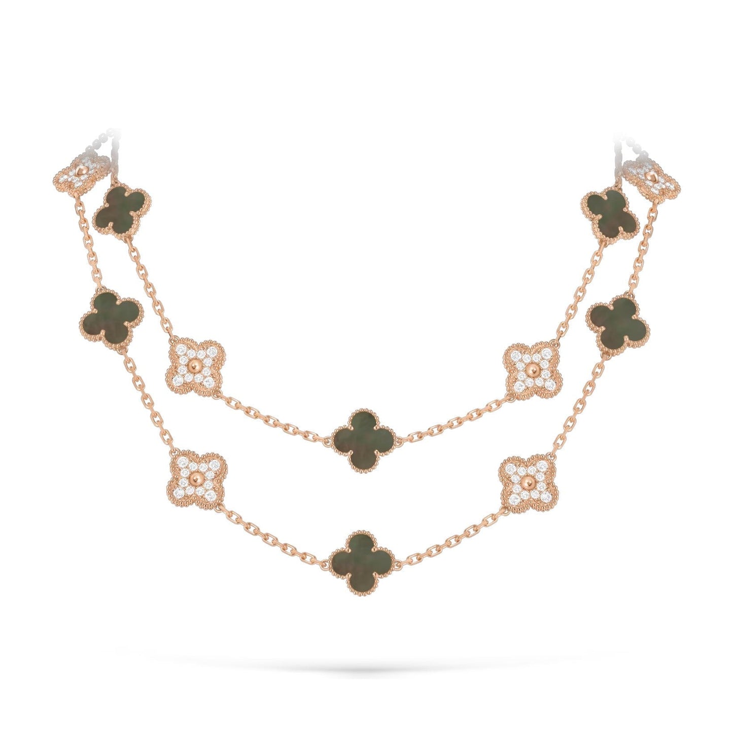 [Zalyn]CLASSIC 20-MOTIF LUCKY CLOVER LONG NECKLACE ROSE GOLD COLLECTION