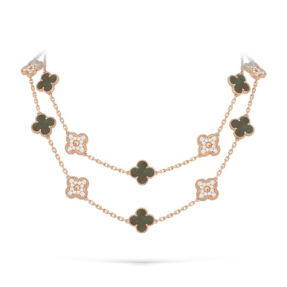 [Zalyn]CLASSIC 20-MOTIF LUCKY CLOVER LONG NECKLACE ROSE GOLD COLLECTION