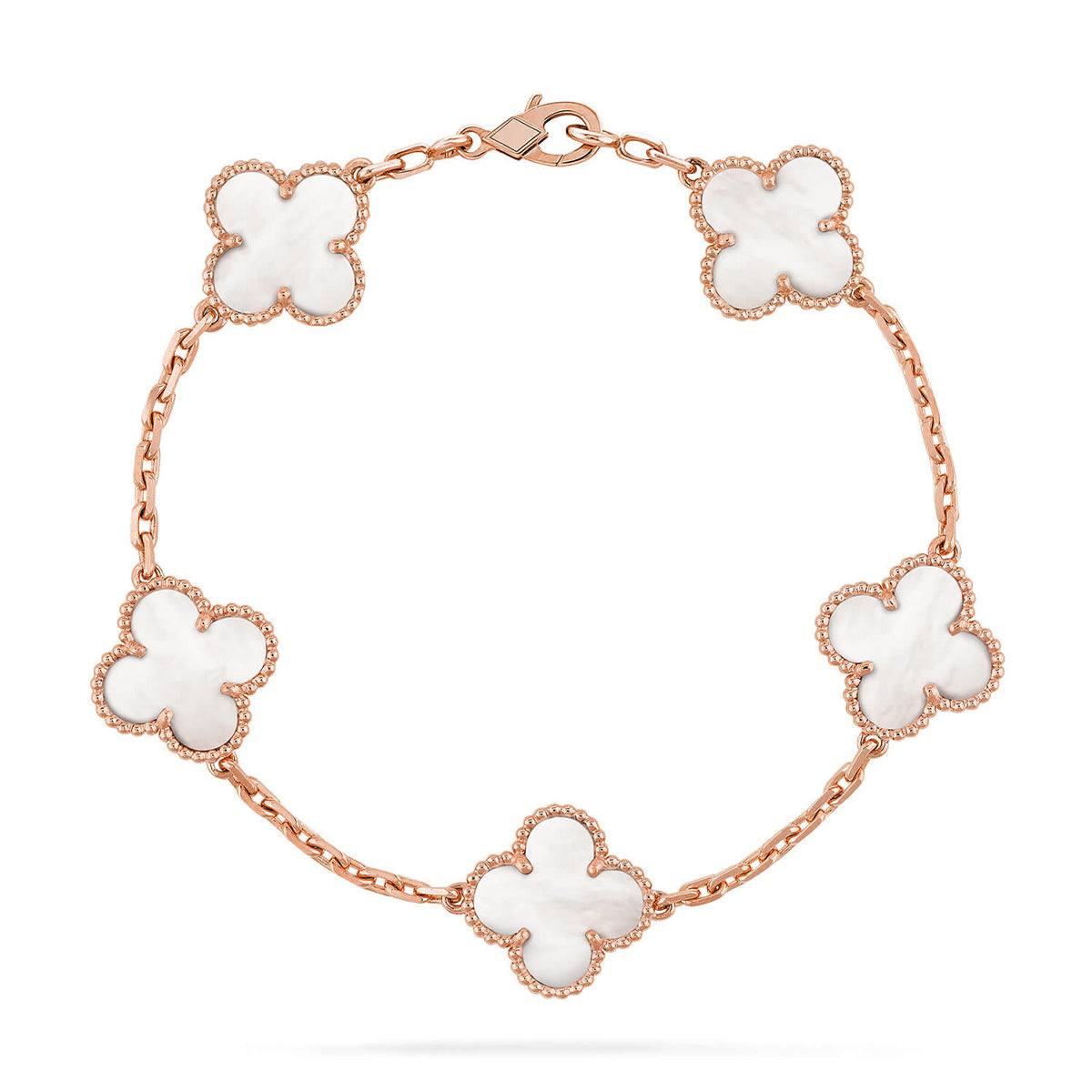 [Zalyn]LUCKY CLOVER 5-MOTIF BRACELET - WHITE MOTHER-OF-PEARL COLLECTION