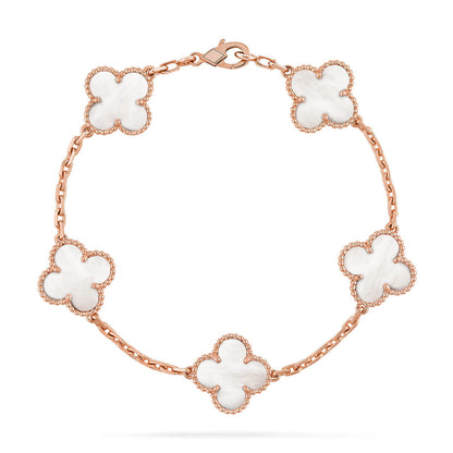 [Zalyn]LUCKY CLOVER 5-MOTIF BRACELET - WHITE MOTHER-OF-PEARL COLLECTION