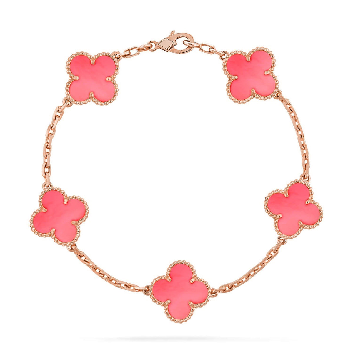 [Zalyn]LUCKY CLOVER 5-MOTIF BRACELET - PINK MOTHER-OF-PEARL COLLECTION