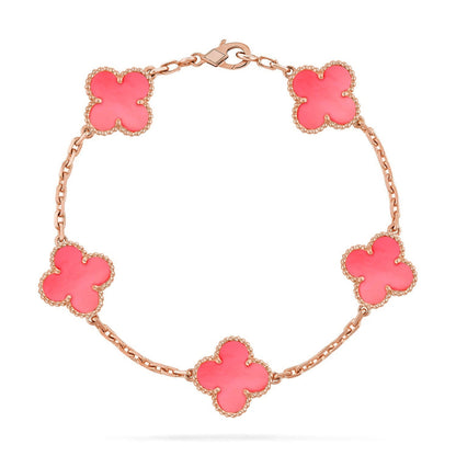 [Zalyn]LUCKY CLOVER 5-MOTIF BRACELET - PINK MOTHER-OF-PEARL COLLECTION