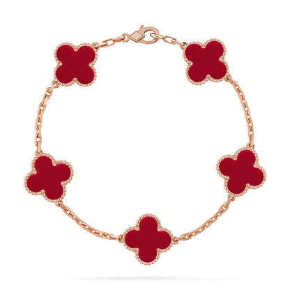 [Zalyn]LUCKY CLOVER 5-MOTIF BRACELET - RED CARNELIAN COLLECTION