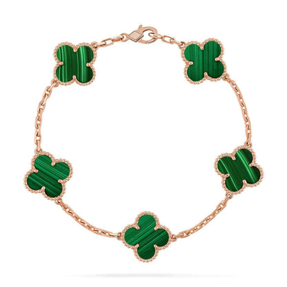 [Zalyn]LUCKY CLOVER 5-MOTIF BRACELET - MALACHITE COLLECTION