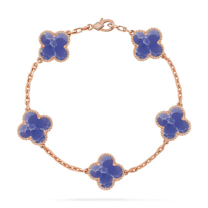 [Zalyn]LUCKY CLOVER 5-MOTIF BRACELET - BLUE LARIMAR COLLECTION