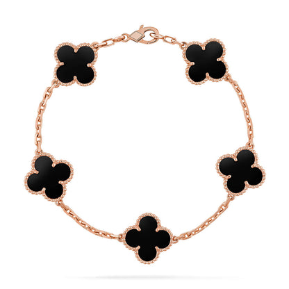 [Zalyn]LUCKY CLOVER 5-MOTIF BRACELET - BLACK OXNY COLLECTION