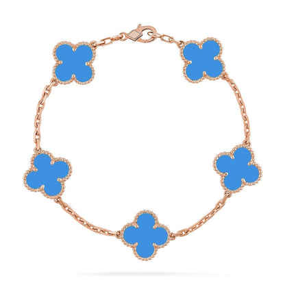 [Zalyn]LUCKY CLOVER 5-MOTIF BRACELET - BLUE AGATE COLLECTION