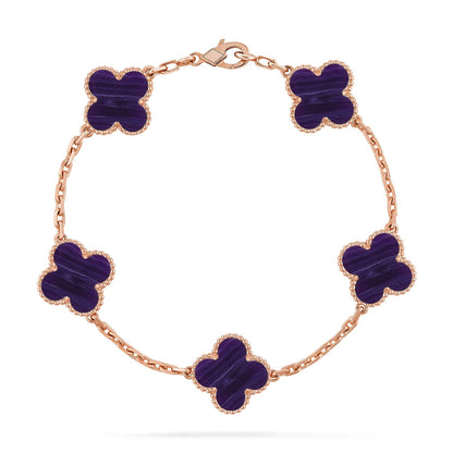 [Zalyn]LUCKY CLOVER 5-MOTIF BRACELET - CHAROITE COLLECTION