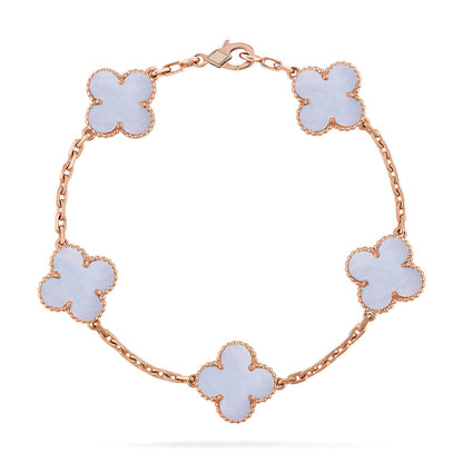 [Zalyn]LUCKY CLOVER 5-MOTIF BRACELET - PURPLE CHALCEDONY COLLECTION