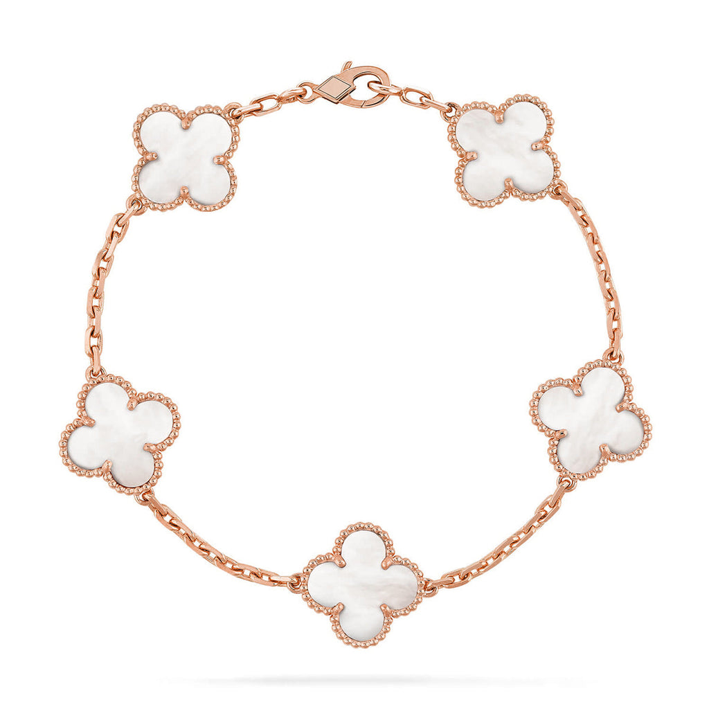 [Zalyn Jewelry ]CLOVER WHITE PEARL MOP 5 MOTIF BRACELET COLLECTION