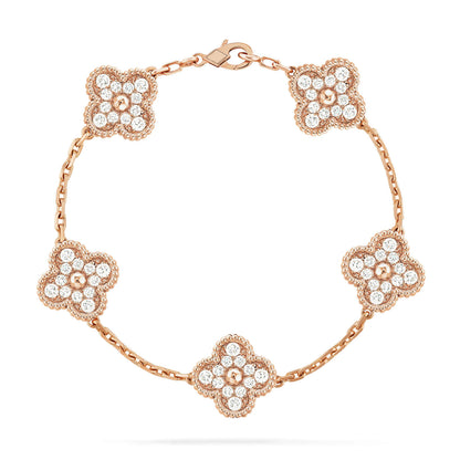 [Zalyn]LUCKY CLOVER 5-MOTIF BRACELET - FULL-DIAMOND