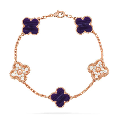 [Zalyn Jewelry ]CLOVER 5 MOTIF PURPLE STRIPES BRACELET COLLECTION