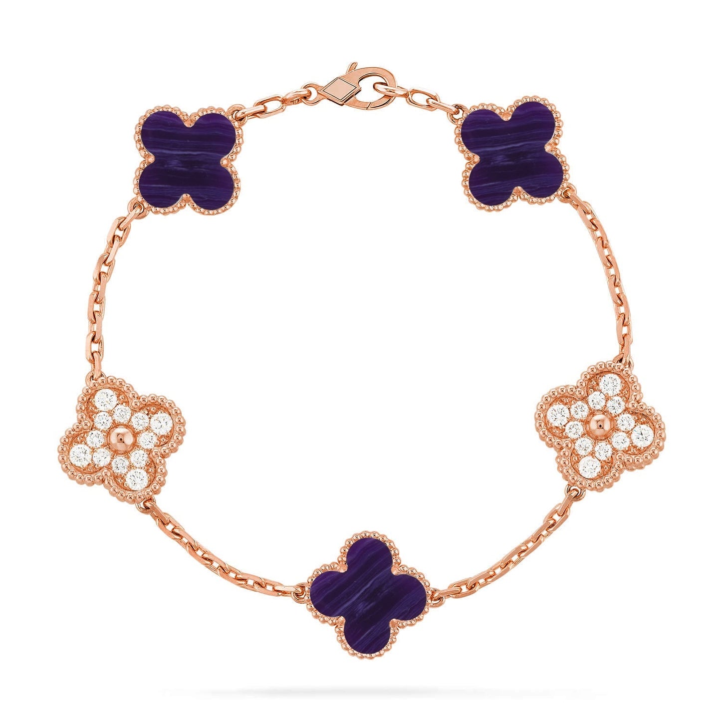 [Zalyn]LUCKY CLOVER 5-MOTIF BRACELET - CHAROITE COLLECTION