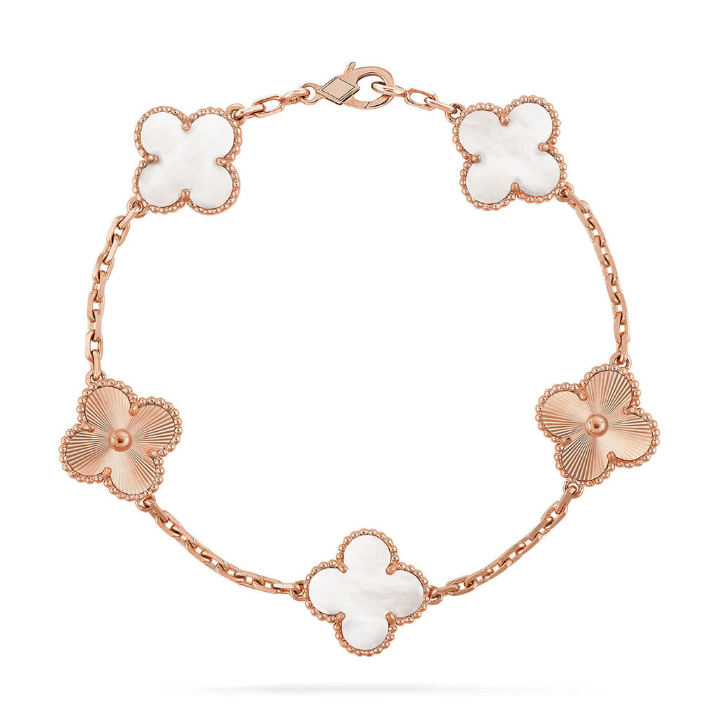 [Zalyn Jewelry ]CLOVER WHITE PEARL MOP 5 MOTIF BRACELET COLLECTION