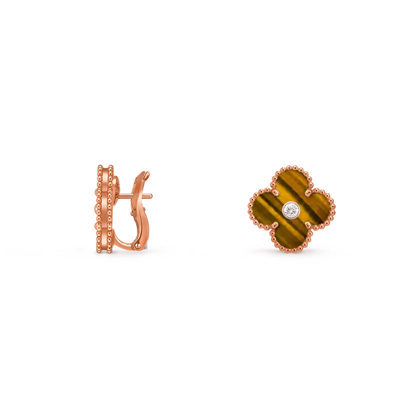 [Zalyn]15MM CLOVER FLOWER STUD EARRINGS DIAMOND-ROSE GOLD COLLECTION