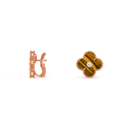 [Zalyn]15MM CLOVER FLOWER STUD EARRINGS DIAMOND-ROSE GOLD COLLECTION
