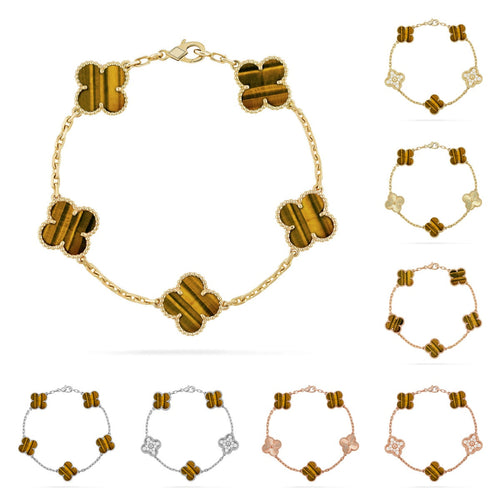 [Zalyn]LUCKY CLOVER 5-MOTIF BRACELET -  TIGER’S EYE COLLECTION