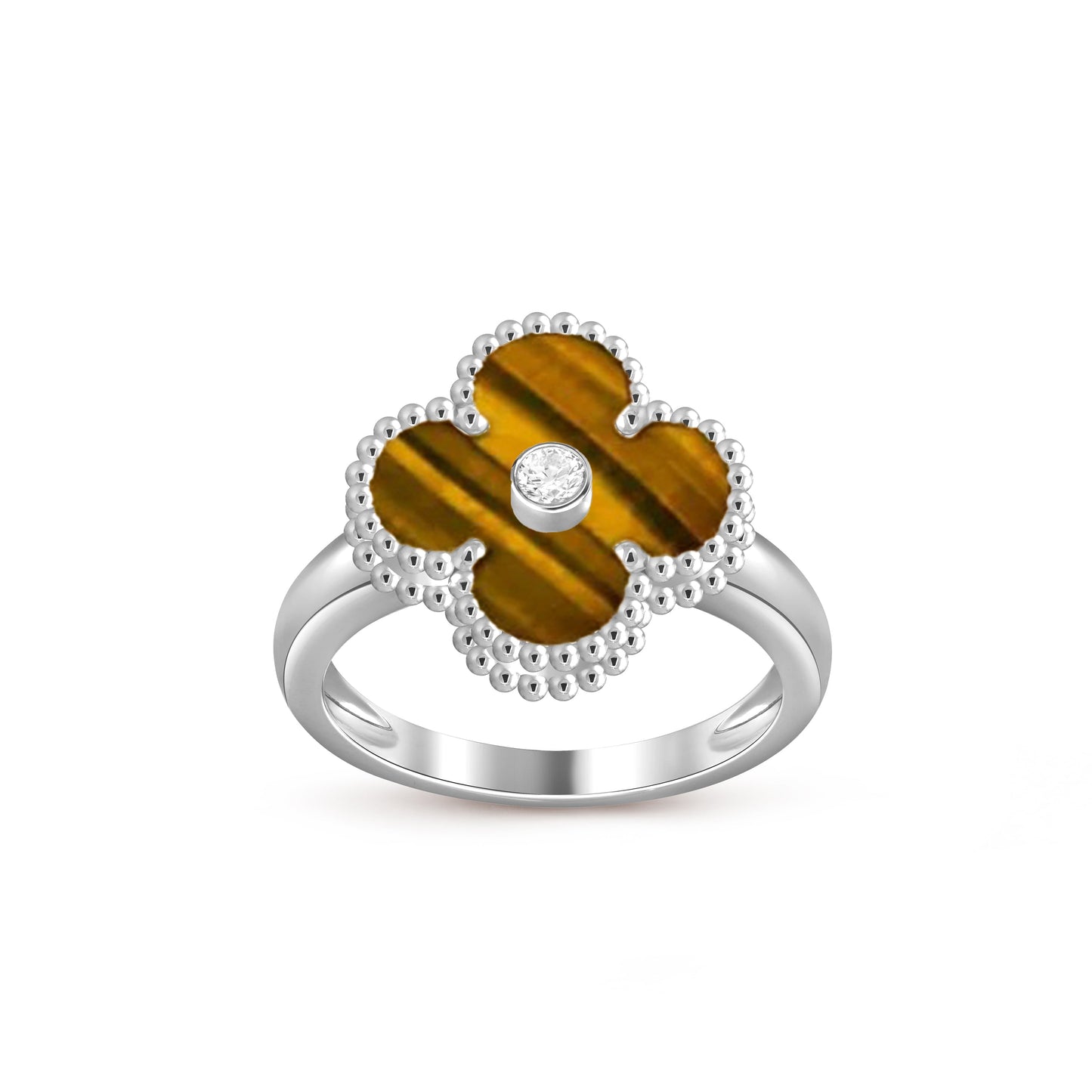 [Zalyn]LUCKY CLOVER DIAMOND-ACCENT WHITE GOLD RING COLLECTION