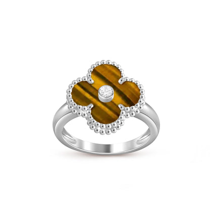 [Zalyn]LUCKY CLOVER DIAMOND-ACCENT WHITE GOLD RING COLLECTION