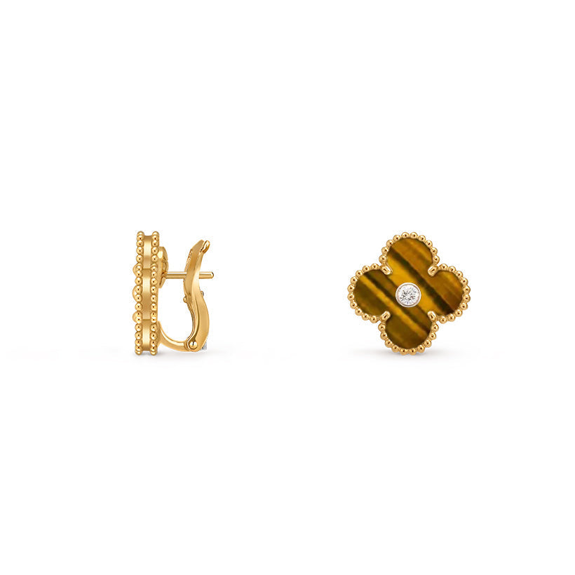 [Zalyn]15MM CLOVER FLOWER STUD EARRINGS DIAMOND-GOLD COLLECTION