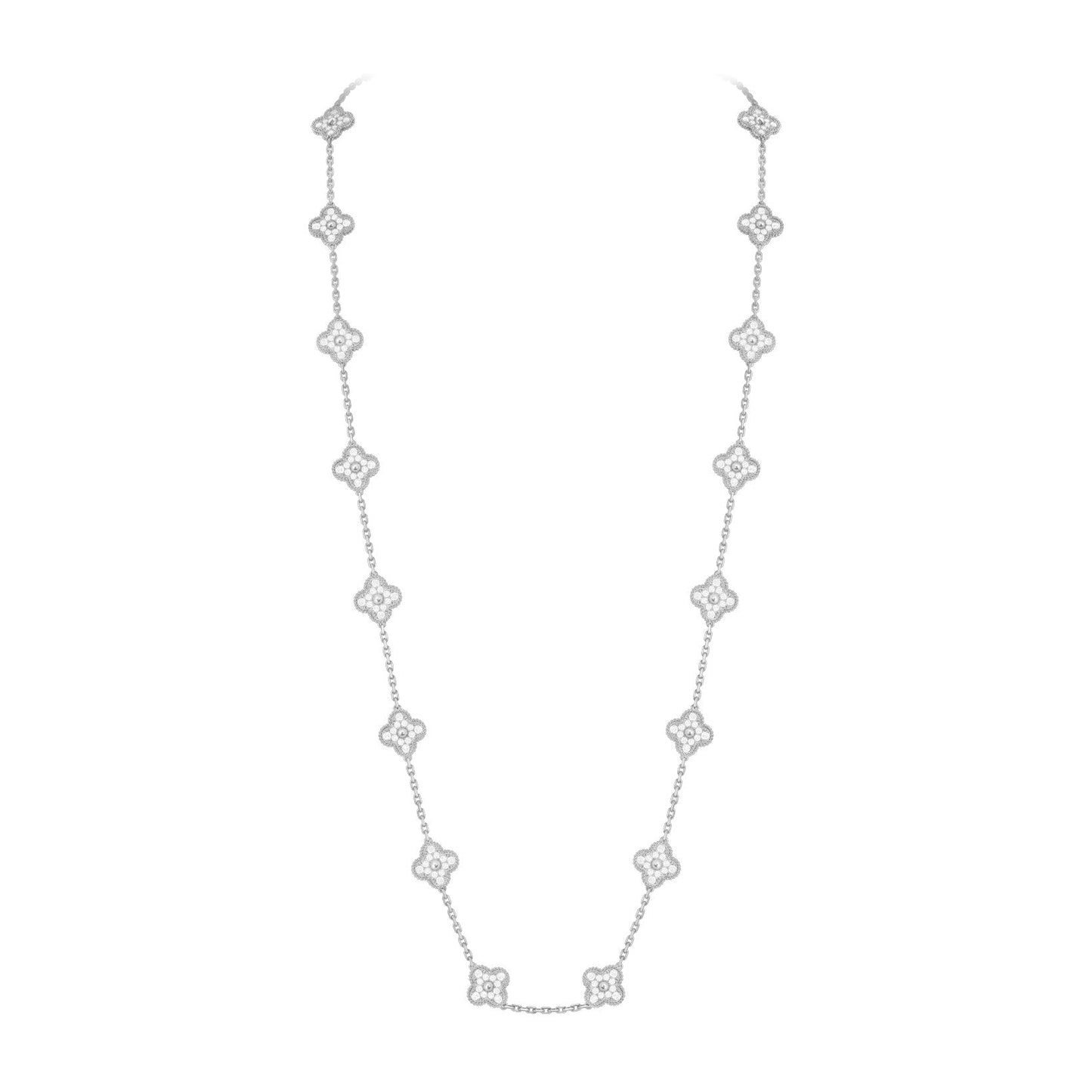 [Zalyn]CLASSIC 20-MOTIF LUCKY CLOVER LONG NECKLACE WHITE GOLD COLLECTION