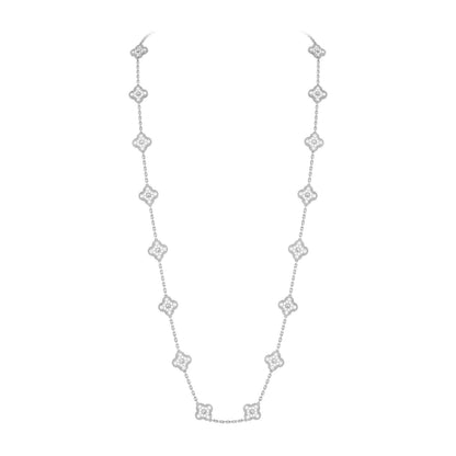 [Zalyn]CLASSIC 20-MOTIF LUCKY CLOVER LONG NECKLACE WHITE GOLD COLLECTION
