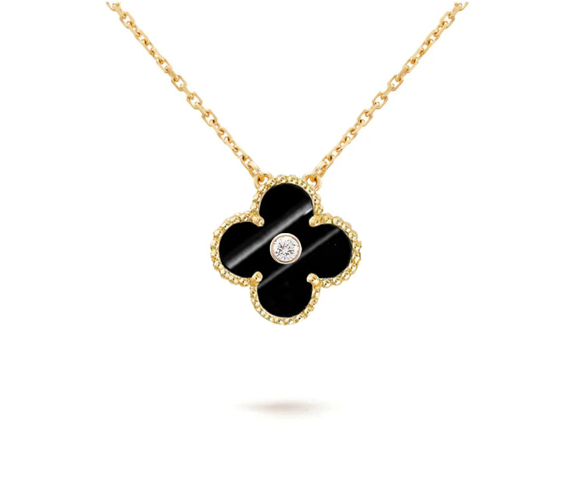 [Zalyn]15MM CLOVER FLOWER DIAMOND PENDANT NECKLACE COLLECTION