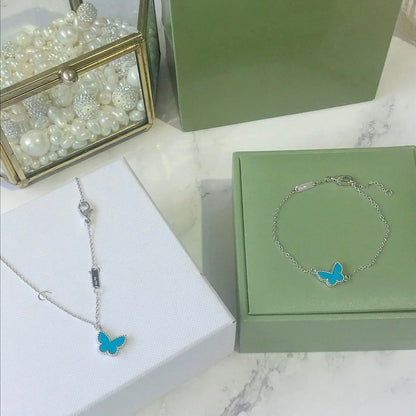 [Zalyn Jewelry ]BUTTERFLY TURQUOISE BUTTERFLY BRACELET SILVER