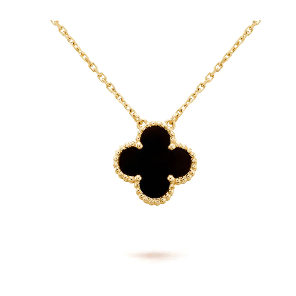 [Zalyn Jewelry ]CLOVER 15MM BLACK ONYX SINGLE FLOWER NECKLACE