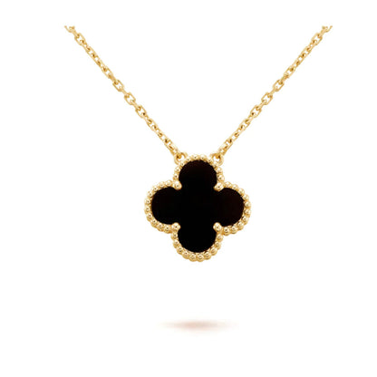 [Zalyn Jewelry ]CLOVER 15MM BLACK ONYX SINGLE FLOWER NECKLACE