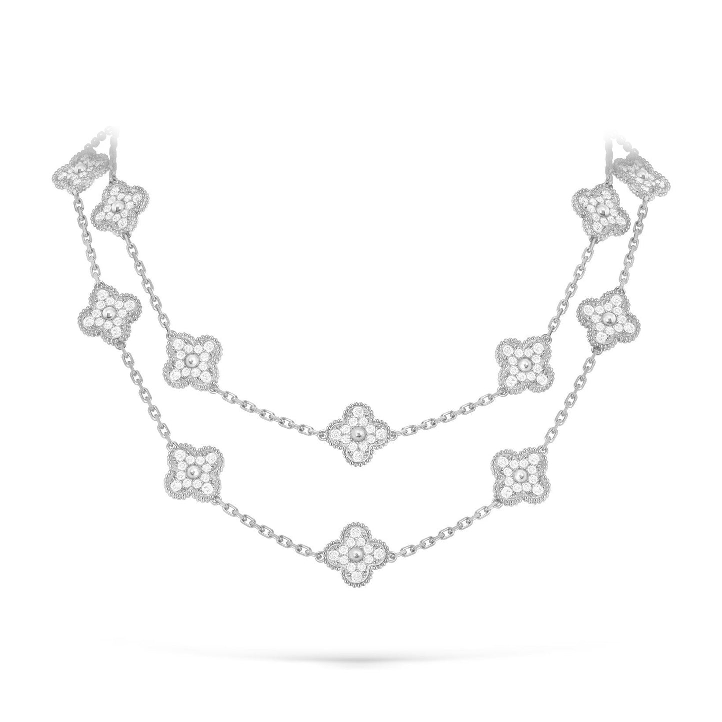[Zalyn]CLASSIC 20-MOTIF LUCKY CLOVER LONG NECKLACE WHITE GOLD COLLECTION
