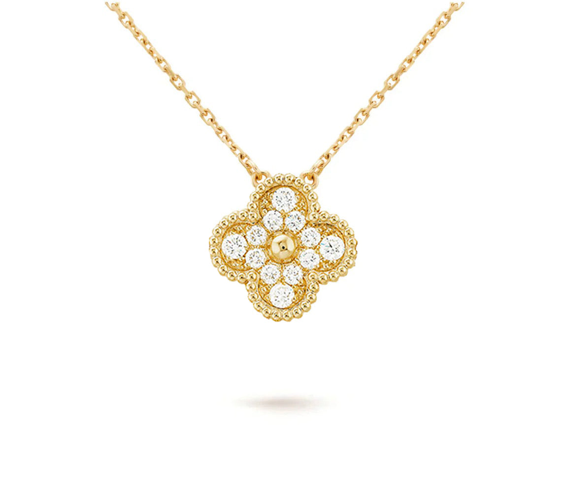 [Zalyn]15MM CLOVER FLOWER DIAMOND PENDANT NECKLACE COLLECTION