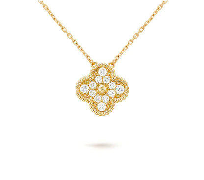 [Zalyn]15MM CLOVER FLOWER DIAMOND PENDANT NECKLACE COLLECTION