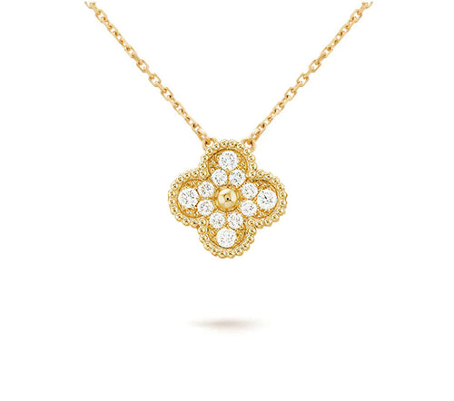 [Zalyn]15MM CLOVER FLOWER DIAMOND PENDANT NECKLACE COLLECTION