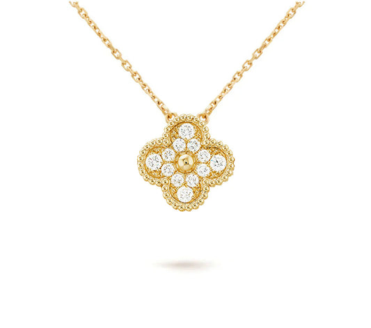 [Zalyn]15MM CLOVER FLOWER DIAMOND PENDANT NECKLACE COLLECTION