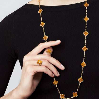 [Zalyn Jewelry ]CLOVER 20 MOTIFS TIGER EYE ROSE GOLD