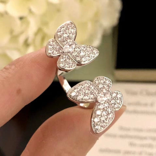 [Zalyn Jewelry ]TWIN SILVER BUTTERFLY DIAMOND RING