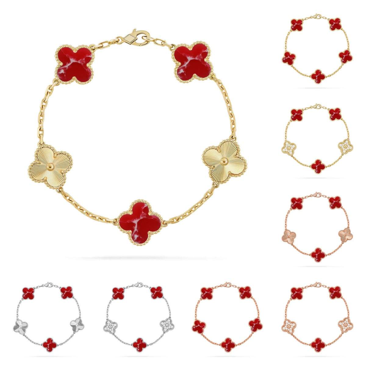 [Zalyn]LUCKY CLOVER 5-MOTIF BRACELET - RED LARIMAR COLLECTION