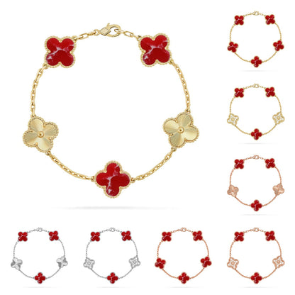 [Zalyn]LUCKY CLOVER 5-MOTIF BRACELET - RED LARIMAR COLLECTION