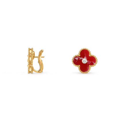 [Zalyn]15MM CLOVER FLOWER STUD EARRINGS DIAMOND-GOLD COLLECTION