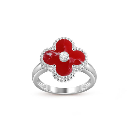 [Zalyn]LUCKY CLOVER DIAMOND-ACCENT WHITE GOLD RING COLLECTION