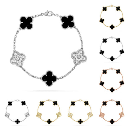 [Zalyn]LUCKY CLOVER 5-MOTIF BRACELET - BLACK OXNY COLLECTION