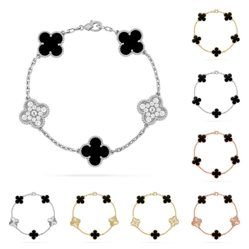 [Zalyn]LUCKY CLOVER 5-MOTIF BRACELET - BLACK OXNY COLLECTION