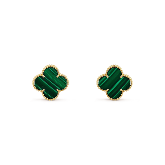 [Zalyn Jewelry ]CLOVER MINI 9.5MM MALACHITE  EARRINGS